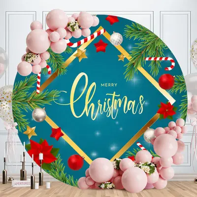 Red Star And Blue Round Merry Christmas Backdrop - Aperturee