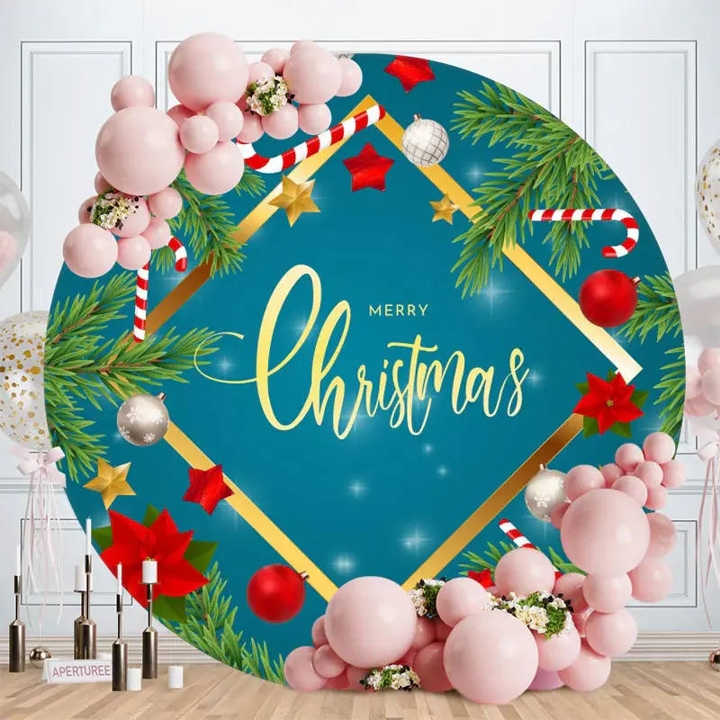 Red Star And Blue Round Merry Christmas Backdrop - Aperturee
