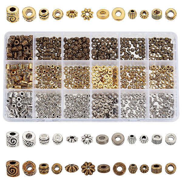 900Pcs 18 Styles Tibetan Style Alloy Spacer Beads Sets