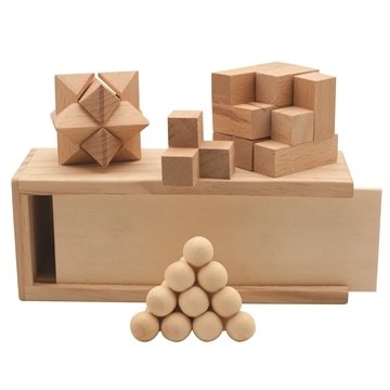 150 Customized 3-in-1 Wooden Puzzle Boxed Set - Natural Wood