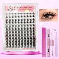 Natural Lash Extension Kit, 1 Box Mixed Length Individual False Eyelashes with Glue Remover & Applicator, Eye Makeup Enhancem...