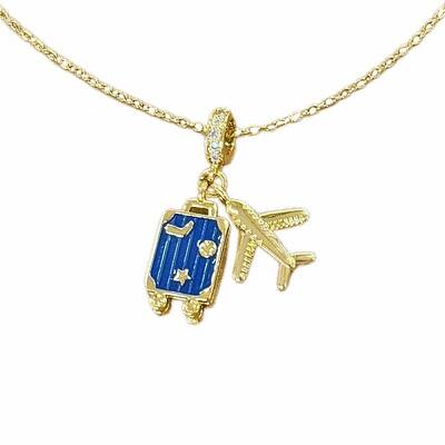Airplane & Trunk 304 Stainless Steel Micro Pave Clear Cubic Zirconia Pendant Necklaces