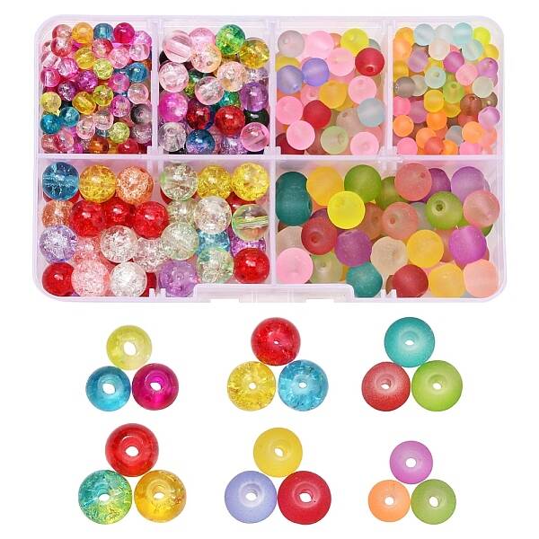 452Pcs 6 Style Transparent Crackle & Frosted Glass Beads