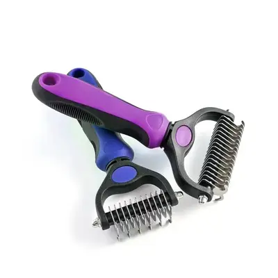 Pet Grooming Brush - Double Sided Shedding, Dematting Undercoat Rake for Dogs, Cats - Extra Wide Dog Grooming Brush, Dog Brus...