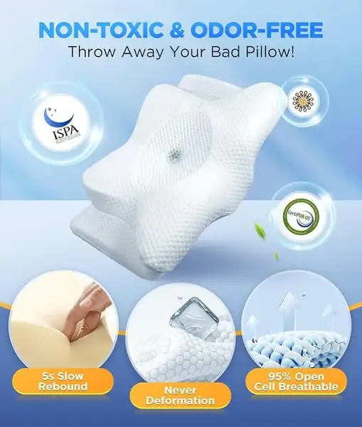 Memory Foam Neck Pillow, Soft Comfortable Contour Sleep Pillow, Neck Pillow for Sleepers, Gifts for Him or Her