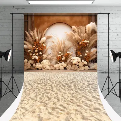 Boho Arch Floral Reed Beach Texture Floor Sweep Backdrop