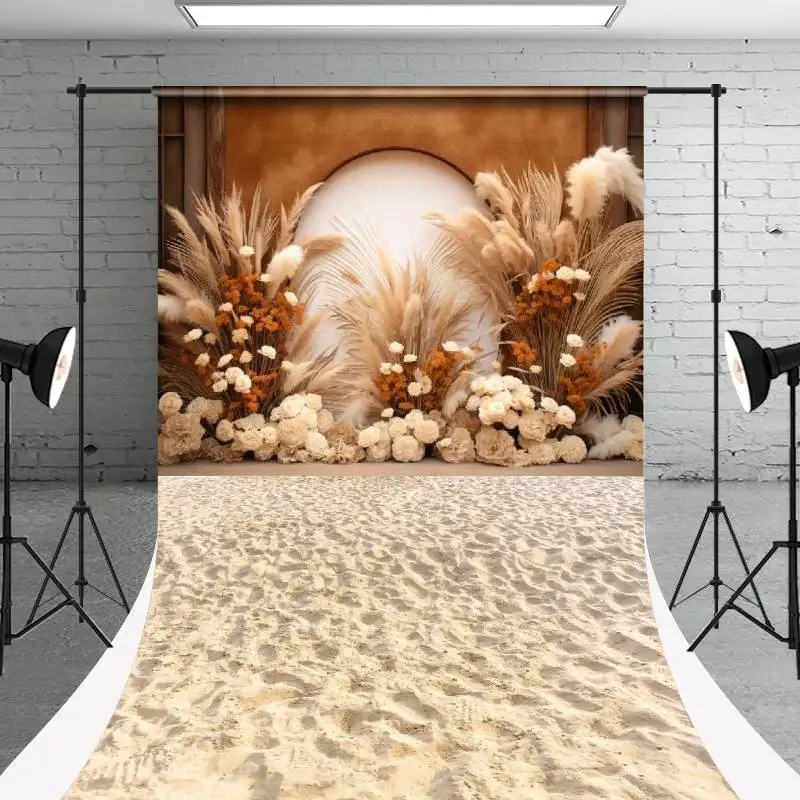 Boho Arch Floral Reed Beach Texture Floor Sweep Backdrop
