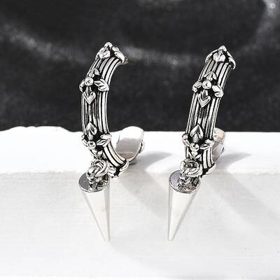 C-Shaped with Cone Brass Stud Earrings