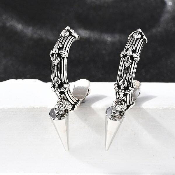 C-Shaped with Cone Brass Stud Earrings