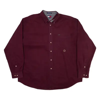 TOMMY HILFIGER Mens Plain Shirt Maroon Long Sleeve XL