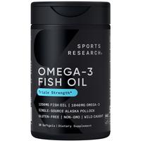 Sports Research Triple Strength Omega 3 Fish Oil 1250mg from Wild Alaska Pollock - Burpless Fish Oil Supplement with Omega3s ...