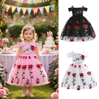 2-10t kindergarten graduation pink dress Toddler Girls Princess Dress Off The Shoulder Evening Rose Print Dress Gauze Dress O...