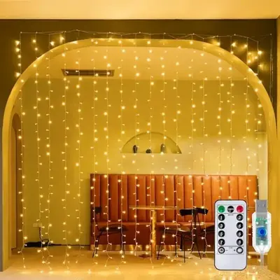 LED Curtain Light, 1 Set USB Powered 8 Modes Curtain String Light, LED String Light with Remote Timer, for Wall Background Ho...
