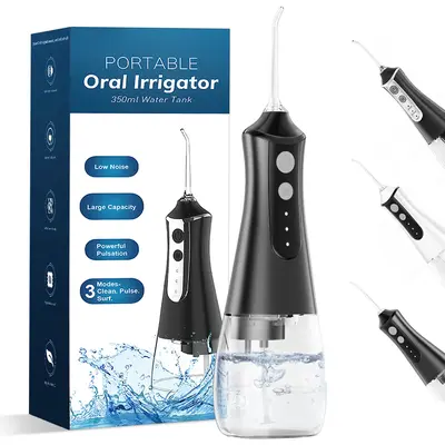3 Modes Portable Water Flosser Cordless Oral Irrigator with 300ml Water Tank & Nozzles Waterproof Teeth Cleaning for Family T...