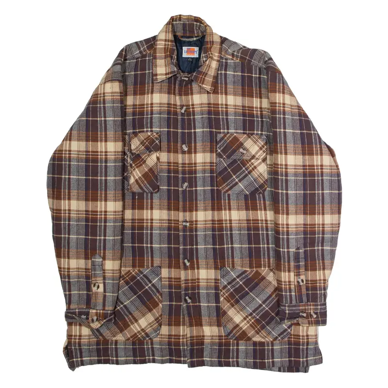 LUTTEURS Mens Lumberjack Jacket Brown Flannel Plaid L