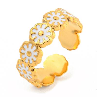 Daisy 304 Stainless Steel Enamel Open Cuff Ring for Women