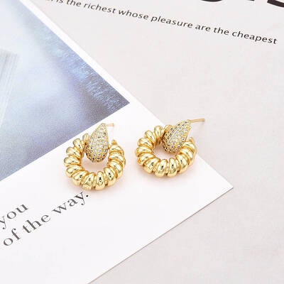 Brass Micro Pave Cubic Zirconia Stud Earrings