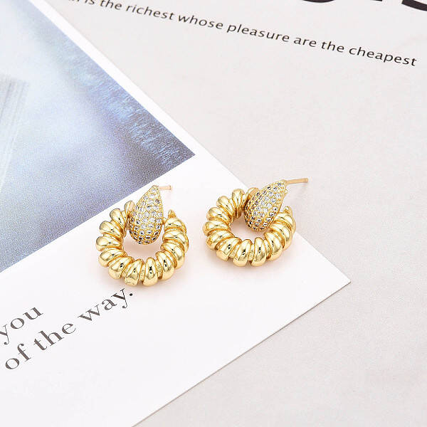 Brass Micro Pave Cubic Zirconia Stud Earrings