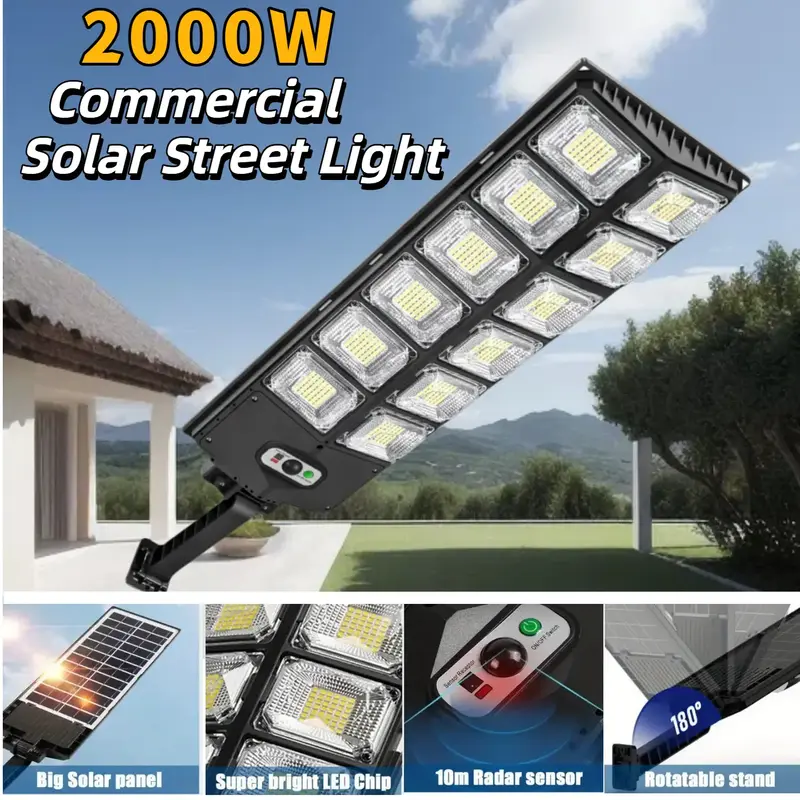 Solar Street Light, Solar Lights With Wide Angle Motion Sensor And Remote Control, Waterproof And Foldable Bracket, Solar Out...