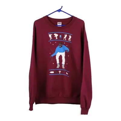 Gildan Christmas Sweatshirt - Large Burgundy Cotton Blend