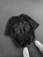 Men's Wing & Cross Print Short Sleeve Graphic Tee, Regular Fit Casual Fashion T-shirt for Summer Daily Wear, Men's Clothes, T...