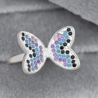Sparkle Butterfly Sterling & Crystal Ring - 9