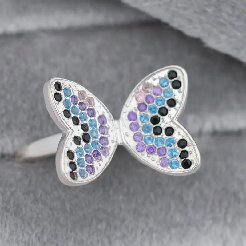 Sparkle Butterfly Sterling & Crystal Ring - 9