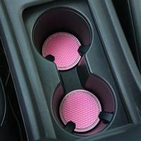 Glitter Rhinestone Decor Car Cup Coaster, Solid Color Round Car Cup Holder Mat, Universal Vehicle Interior Accessories for Wo...