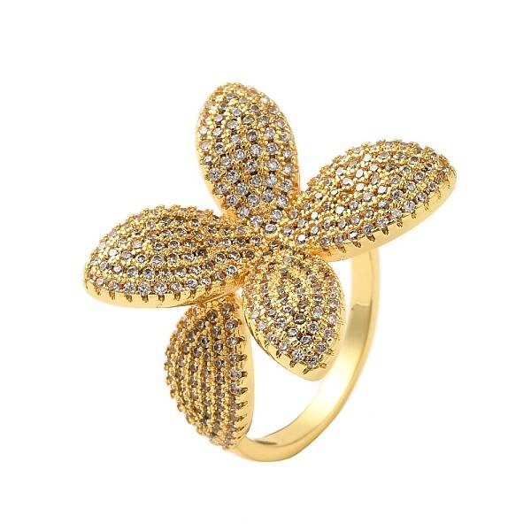 Brass Micro Pave Clear Cubic Zirconia Finger Rings for Women
