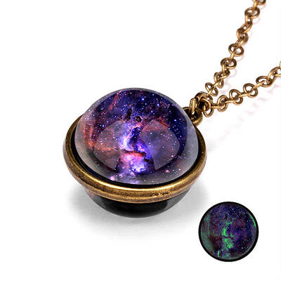 Luminous Glass Planet Pendant Necklace with Antique Golden Alloy Chains