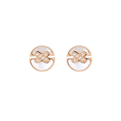 Elegant Rose Gold Inlaid White Shell Necklace and Earrings Set