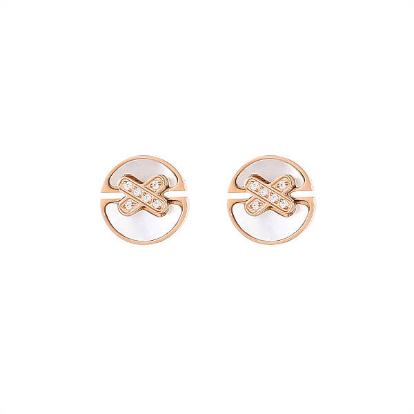 Elegant Rose Gold Inlaid White Shell Necklace and Earrings Set
