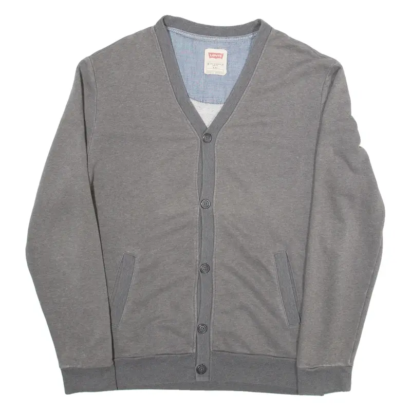 LEVI'S Buttoned Cardigan Womens Sweatshirt Grey V-Neck L