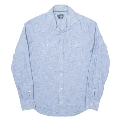 TOMMY HILFIGER Slim Fit Mens Plain Shirt Blue Long Sleeve M