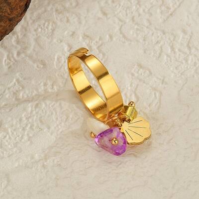 304 Stainless Steel Amethyst Adjustable Rings for Women