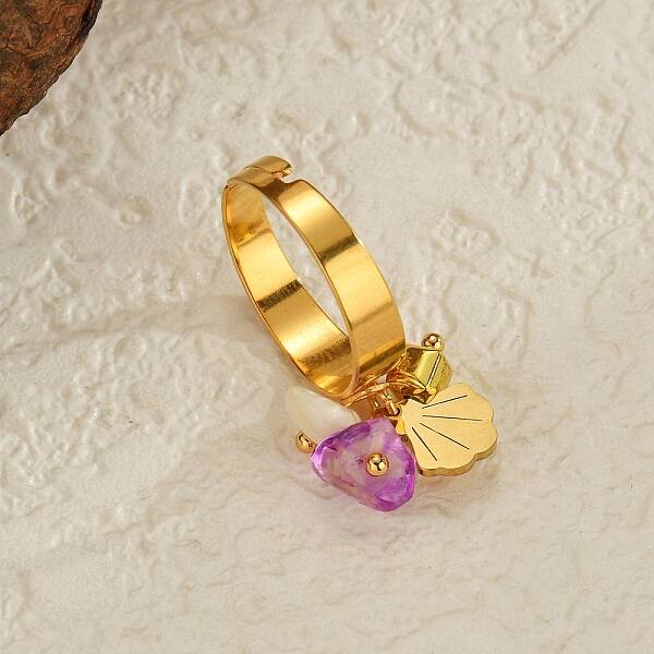 304 Stainless Steel Amethyst Adjustable Rings for Women