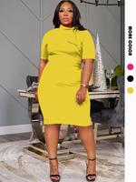 【Plus Size】 Solid Color Bodycon Dress, Casual Fashion Short Sleeve Dress for Daily Outdoor Wear, Women Plus Clothing for ...