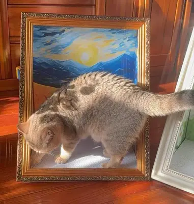 Art 3D Oil Painting Cat Nest for Artist Kitten Art Frame Cat Nest with Scratching Board Cat Nest for All Seasons Cat Toy Cat ...