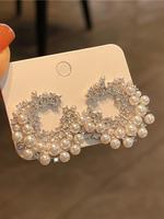 Faux Pearl & Rhinestone Decorated C-shaped Earrings, Mother's Day Gift, Elegant Beaded Jewellery for Women & Girls, Trendy Al...