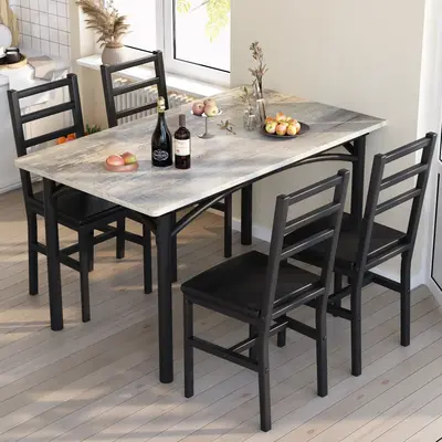 Lamerge Modern Rustic Dining Table and Chair Set Black