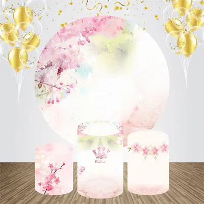 Pink Floral Ink Round Happy Birthday Backdrop Kit - Aperturee