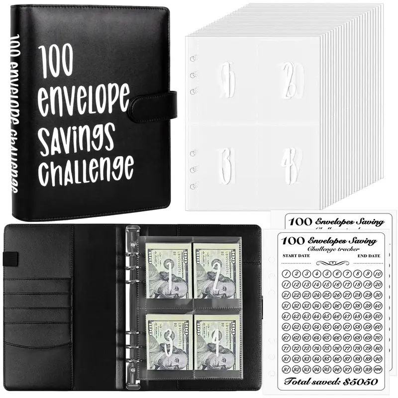 100 Days Money Saving Challenge Binder-Envelope System to Save $5,050, Includes Budget Book & Live Clip, Perfect for Family o...