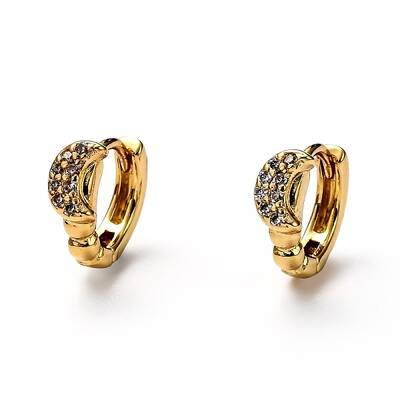 Brass Micro Pave Clear Cubic Zirconia Huggie Hoop Earrings