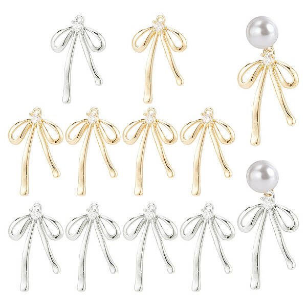 12Pcs 2 Colors Brass Rhinestone Pendants