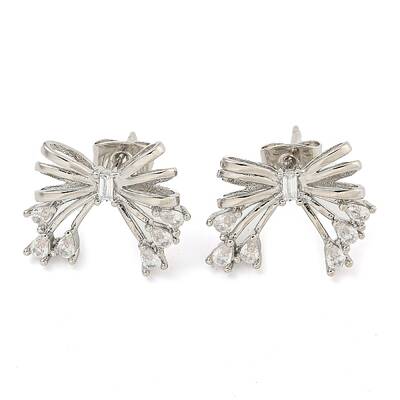 Bowknot Brass Micro Pave Cubic Zirconia Stud Earrings for Women