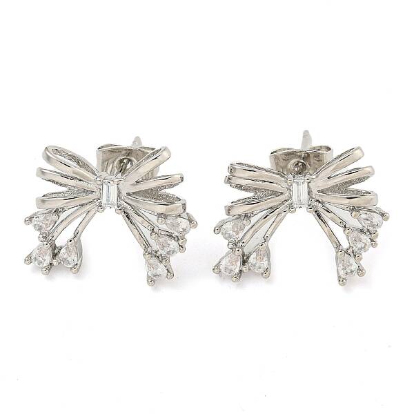 Bowknot Brass Micro Pave Cubic Zirconia Stud Earrings for Women