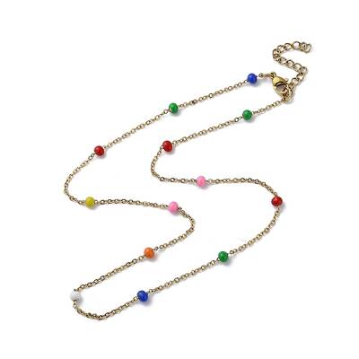 PVD Vacuum Plating Golden 304 Stainless Steel with Enamel Satellite Chain Necklaces