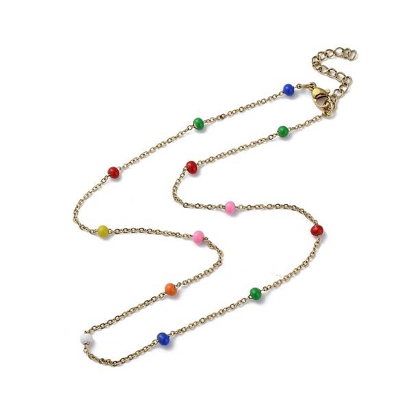 PVD Vacuum Plating Golden 304 Stainless Steel with Enamel Satellite Chain Necklaces