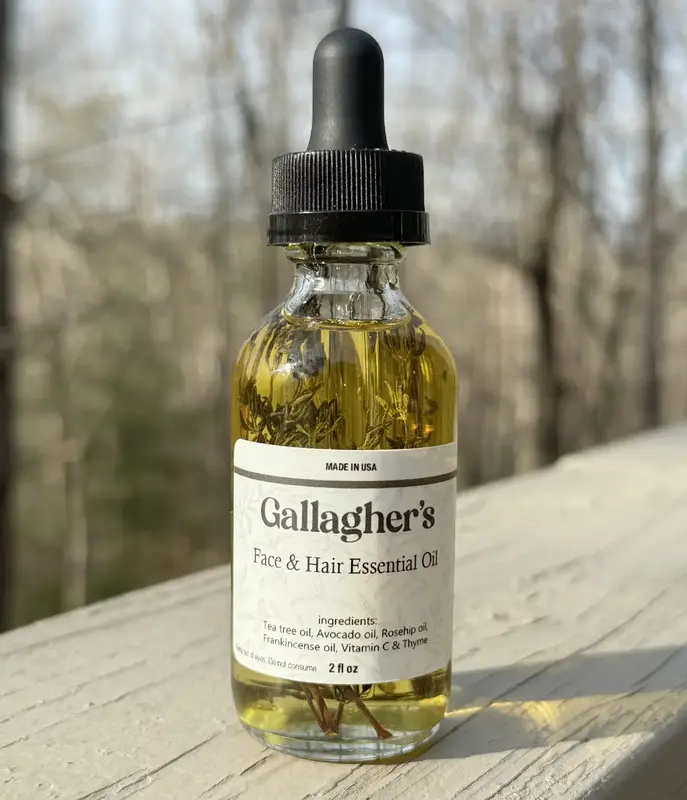 Gallagher's Face & Hair Essential Oil | Tea Tree Oil, Avocado Oil, Rosehip Oil, Frankincense Oil Vitamin C & Thyme | All ...