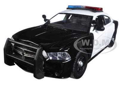 2011 Dodge Charger Pursuit Police Car Black and White with Flashing Light Bar, Front and Rear Lights and 2 Sounds 1/24 Diecas...